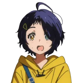 😅 Anime, Mädchen, Cartoon, Figur, gelber Hoodie telegram sticker