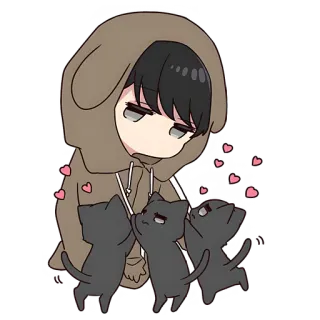 🥰 Anime, Koty, Serca, Słodkie, Bluza z kapturem whatsapp sticker