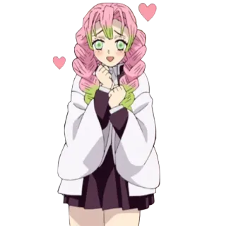 🥰 Mitsuri Kanroji Demon Slayer Mitsuri Kanroji, Demon Slayer, Anime, Fofo, Cabelo rosa, Amor, Corações telegram sticker