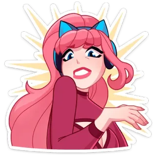 🤩 卡通, 动漫, 粉色头发, 猫耳, 耳机, 女孩 whatsapp sticker