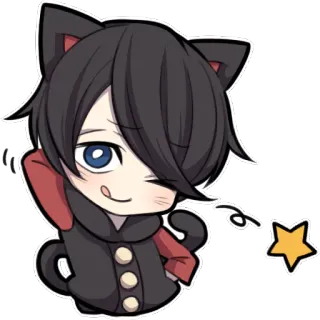 😉 telinga kucing, gaya anime, mengedipkan mata, bintang, imut, kartun, kawaii telegram sticker