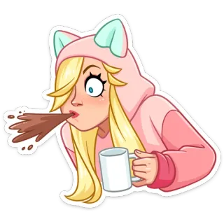 😳 fille, oreilles de chat, café, mignon, autocollant, kawaii, animé whatsapp sticker