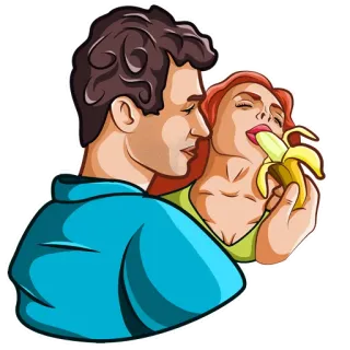 🍌 กิน, กล้วย, คู่, อาหาร, การ์ตูน, รัก whatsapp sticker