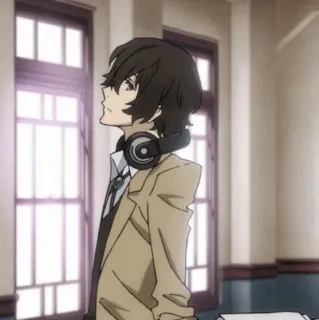 📺 Osamu Dazai Bungou Stray Dogs Anime, Manga, Dazai, Osamu Dazai, Bungou Stray Dogs, Personnage, Écouteurs telegram sticker