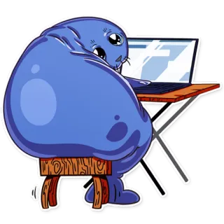 🙄 sello, ordenador, trabajando, dibujos animados, animal, oficina, portátil, internet whatsapp sticker