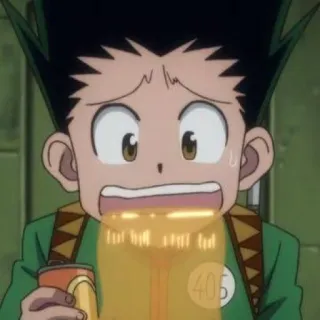 🇯🇵 Gon Freecss Hunter x Hunter anime, boy, hunter x hunter, gon freecss, cartoon, drink, spilling telegram sticker