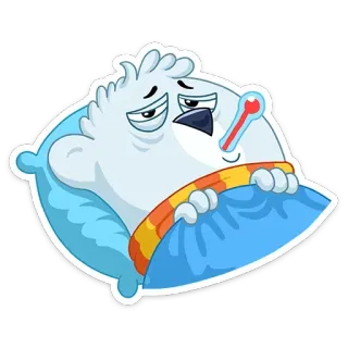 😷 病気, インフルエンザ, 風邪, 体温計, 鳥, 漫画, 体調不良, 具合悪い telegram sticker