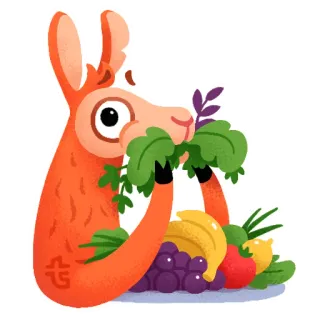 🥗 llama, hewan, buah, anggur, pisang, apel, kartun, lucu telegram sticker