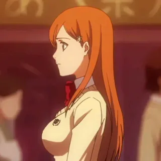 🙁 Orihime Inoue Bleach anime, girl, school uniform, orange hair telegram sticker