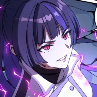 😇 Anime, Fille, cheveux violets, éclair, sourire narquois, personnage whatsapp sticker