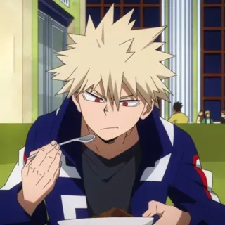 💥 Katsuki Bakugo My Hero Academia Anime, Karakter, Makan, Makanan, Katsuki Bakugo, My Hero Academia, Sendok whatsapp sticker