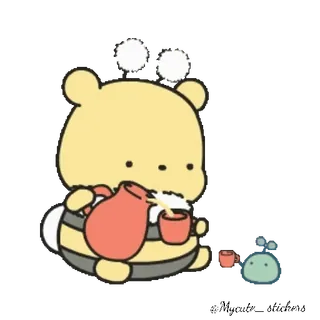 🍯 słodki, kawaii, kreskówka, zwierzę, herbata, dzbanek whatsapp sticker