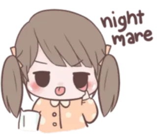 😴 night mare desenho animado, menina, roupa de dormir, sonolento, sonho whatsapp sticker