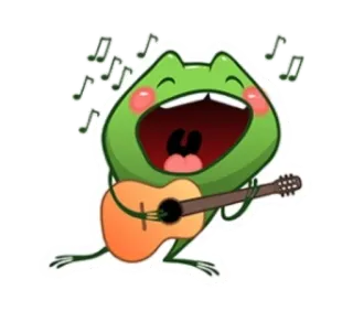 🎶 rã, música, guitarra, cantando, desenho animado, alegre, feliz whatsapp sticker