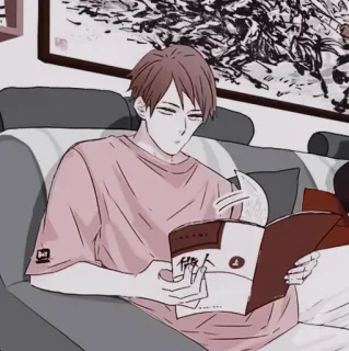 🥡 個人 lettura, uomo, divano, interno, libro, rilassato telegram sticker