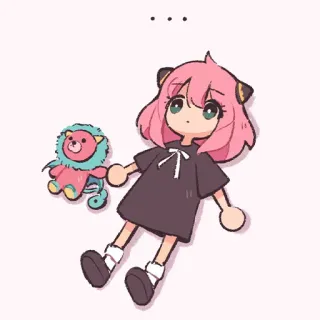 😐 Anya Forger Spy × Family Anime, Fille, Mignon, Dessin animé, Cheveux roses, Poupée telegram sticker