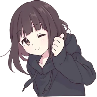 👍 Anime, Cô gái, Dễ thương, Nháy mắt, Ngón tay cái giơ lên, Áo hoodie telegram sticker