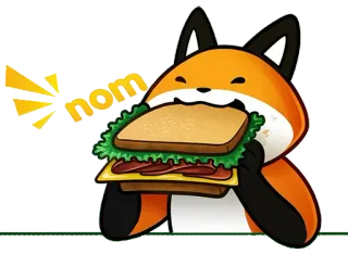 😋 nom zorro, sándwich, comiendo, comida, animal, dibujos animados, lindo telegram sticker