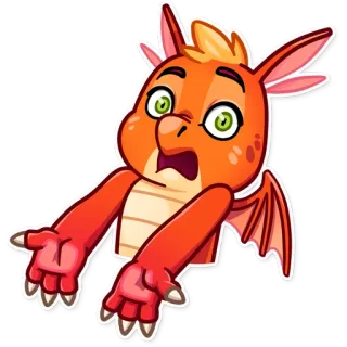 😧 dragon, orange, dessin animé, animal, autocollant, ailes, mignon, confus telegram sticker