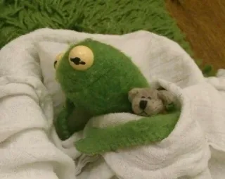 😔 rana, peluche, peluche, juguete, oso, manta telegram sticker