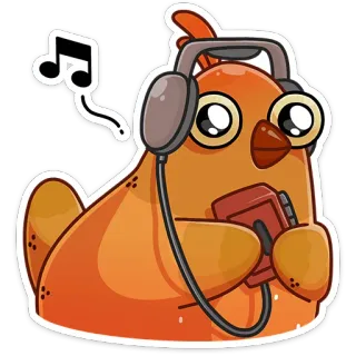 🎶 치킨, 음악, 헤드폰, 플레이어, 스티커, 만화 telegram sticker