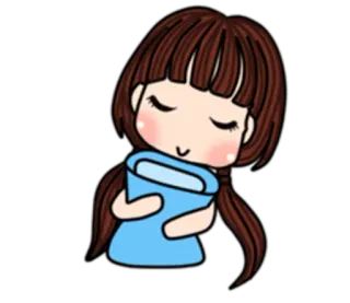 😞 Desenho animado, Menina, Abraço, Fofo, Sono, Kawaii telegram sticker