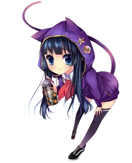 ❤ anime girl, cat hoodie, cute, chibi, kawaii, bubble tea telegram sticker