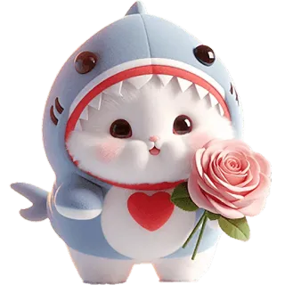 🌹 lindo, tiburon, conejo, rosa, kawaii, animal, peluche, dibujos animados whatsapp sticker