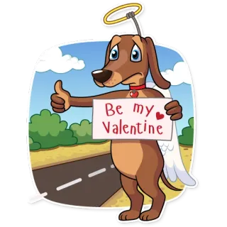 😔 Be my Valentine dog, valentine, angel, love, cute, cartoon, animal whatsapp sticker