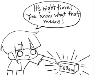 🌃 It's night time!
You know what that means! noche, despertador, dibujos animados, hora, dormir, personaje whatsapp sticker