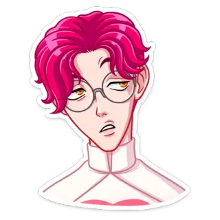 😕 Anime, pinke Haare, Brille, Porträt, Mann, Cartoon telegram sticker