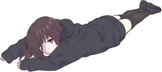 😔 anime, girl, laying down, hoodie, cute, manga, kawaii telegram sticker