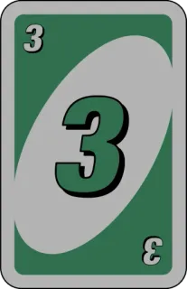 💚 3 uno, card, number, green, game whatsapp sticker