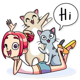 👋 Hi menina, gatos, fofo, desenho animado, saudação, amizade, animais telegram sticker