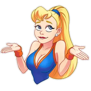 🤷‍♀️ 女人, 金发, 耸肩, 卡通, 问题, 插图 telegram sticker