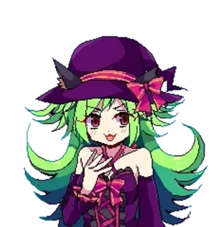 🧪 anime, witch, green hair, pixel art, cute telegram sticker
