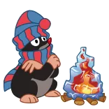 🥶 mole, winter, cold, cartoon, cute, fire, scarf, hat whatsapp sticker