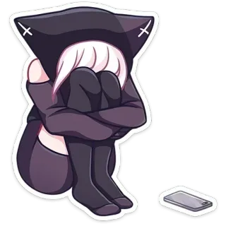 🤍 dziewczyna anime, smutny/a, samotny/a, bluza z kotem, emo telegram sticker