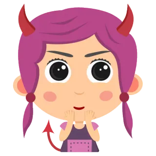😈 teufel, hörner, cartoon, süß, mädchen, lila haare telegram sticker