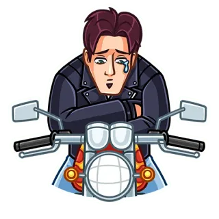 😢 crying, motorcycle, sad, lonely, biker, emotions telegram sticker