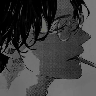 🖤 Anime, Manga, Lunettes, Cigarette, Noir et blanc, Portrait, Homme telegram sticker