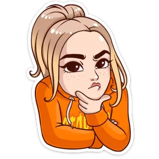 🤔 dessin animé, femme, fille, pensée, portrait, visage, autocollant telegram sticker