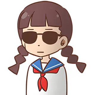 😎 애니메이션, 소녀, 교복, 안경, 양갈래, 진지한 telegram sticker