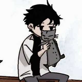 🎶 cartone animato, persona, personaggio, che tiene, gatto, animale telegram sticker