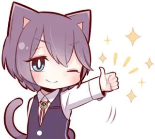 👍 chat, animé, pouce levé, émoticône, positif, mignon, chibi, kawaii telegram sticker