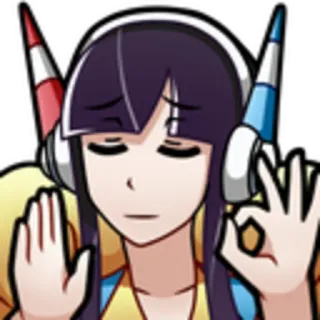 😌 Anime, Gesto, Cuffie, Personaggio, Cartone animato telegram sticker