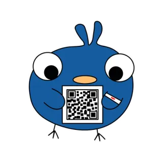 💉 pájaro, dibujos animados, azul, código qr, pegatina whatsapp sticker