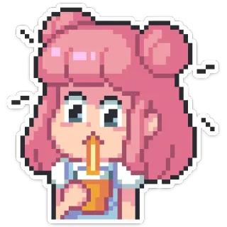 😳 sticker, cartone animato, carino, capelli rosa, ragazza, bevanda telegram sticker