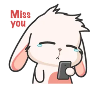 ⚪️ Miss you coniglietto, mi manchi, triste, piangere, carino, coniglio, cartone animato telegram sticker