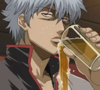 🔷 Sakata Gintoki Gintama anime, drinking, beer, gintama, sakata gintoki, drunk telegram sticker